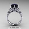 Modern Antique 14K White Gold 3.0 Carat Black and White Diamond Solitaire Wedding Ring R514-14KWGDBD - Front