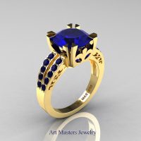 Modern Vintage 14K Yellow Gold 3.0 Carat Blue Sapphire Solitaire Ring R102-14KYGBS - Perspective