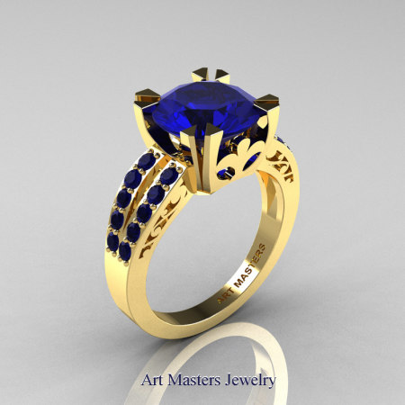 Modern-Vintage-14K-Yellow-Gold-Blue-Sapphire-Solitaire-Ring-R102-14KYGBS-P2