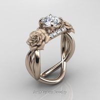 Nature Inspired 14K Rose Gold 1.0 Ct White Sapphire Diamond Rose Vine Engagement Ring R294-14KRGDWS - Perspective