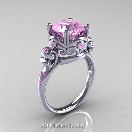 Art-Masters-Vintage-14K-White-Gold-3-Ct-Light-Pink-Sapphire-Solitaire-Ring-Wedding-Ring-R167-14KWGLPS-P