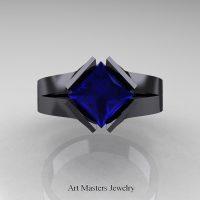 Neomodern 14K Black Gold 1.5 CT Princess Blue Sapphire Engagement Ring R389-14KBGBS