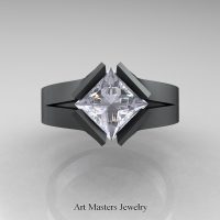 Neomodern 14K Matte Black Gold 1.5 CT Princess White Sapphire Engagement Ring R389-14KMBGWS