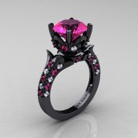 Classic French 14K Black Gold 3.0 Carat Pink Sapphire Diamond Solitaire Wedding Ring R401-14KBGDPSS - Perspective