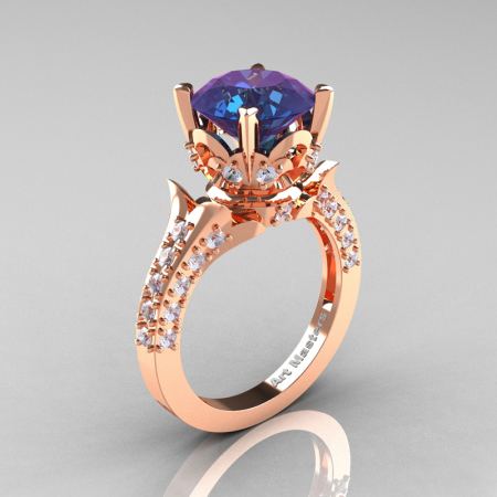 Classic French 14K Rose Gold 3.0 Carat Chrysoberyl Alexandrite Diamond Solitaire Wedding Ring R401-14KRGDAL