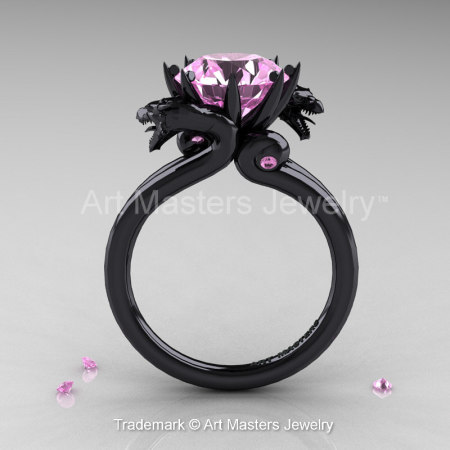 Art Masters 14K Black Gold 3.0 Ct Light Pink Sapphire Dragon Engagement Ring R601-14KBGLPS – Front