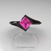 Exclusive French 14K Black Gold 1.5 CT Princess Pink Sapphire Engagement Ring R176-14KBGPS