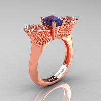 Nature Inspired 14K Rose Gold 1.0 Ct Oval Chrysoberyl Alexandrite Diamond Bee Wedding Ring R531-14KRGDAL Perspective
