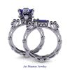 Art Masters Caravaggio 14K White Gold 1.5 Ct Princess Blue Sapphire Diamond Engagement Ring Wedding Band Set R627S-14KWGDBS