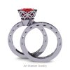 Classic Armenian 14K White Gold 1.0 Ct Rubies Diamond Engagement Ring Wedding Band Bridal Set AR140S-14KWGDR