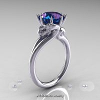 Art Masters 14K White Gold 3.0 Ct Chrysoberyl Alexandrite Diamond Dragon Engagement Ring R601-14KWGDAL