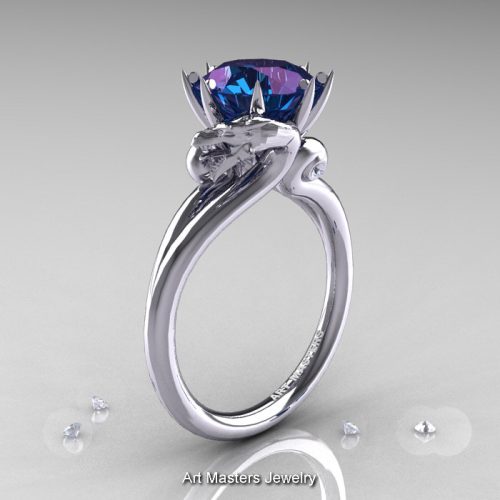 Art Masters 14K White Gold 3.0 Ct Chrysoberyl Alexandrite Diamond Dragon Engagement Ring R601-14KWGDAL