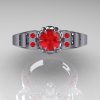 Art Masters Classic Winged Skull 14K White Gold 1.0 Ct Red Sapphire Solitaire Engagement Ring R613-14KWGRS