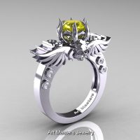 Art Masters Classic Winged Skull 14K White Gold 1.0 Ct Yellow Sapphire Diamond Solitaire Engagement Ring R613-14KWGDYS