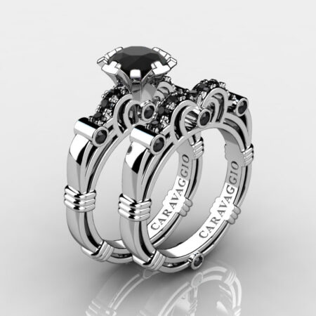 Art-Masters-Caravaggio-14K-White-Gold-1-Carat-Black-Diamond-Engagement-Ring-Wedding-Band-Set-R623S-14KYGBD-P