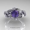 Nature Classic 14K White Gold 1.0 Ct Alexandrite Diamond Leaf and Vine Engagement Ring R340-14KWGDAL