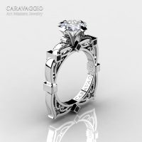 Art Masters Caravaggio 14K White Gold 1.5 Ct Princess White Sapphire Black Diamond Engagement Ring R630-14KWGBDWS