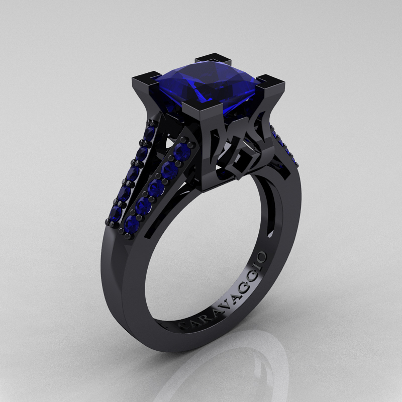 LUXXY Blue Sapphire Couple Black Gold Filled Cubic Zircon Wedding Ring