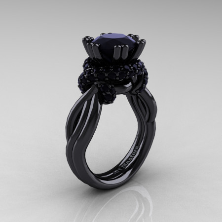 High Fashion 14K Black Gold 3.0 Ct Black Diamond Knot Engagement Ring R390-14KBGBD