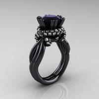 High Fashion 14K Black Gold 3.0 Ct Black and White Diamond Knot Engagement Ring R390-14KBGDBD