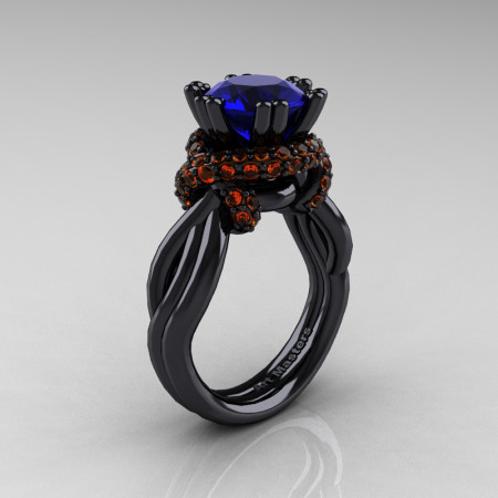 High Fashion 14K Black Gold 3.0 Ct Blue and Orange Sapphire Knot Engagement Ring R390-14KBGOSBS