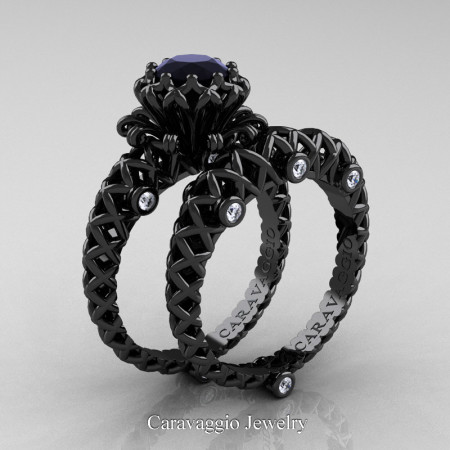 Caravaggio-Lace-14K-Black-Gold-1-Carat-Black-and-White-Diamond-Engagement-Ring-Wedding-Band-Bridal-Set-R634S-14KBGDBD-P