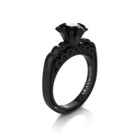 Caravaggio Classic 14K Black Gold 1.0 Ct Black Diamond Engagement Ring R637-14KBGBD