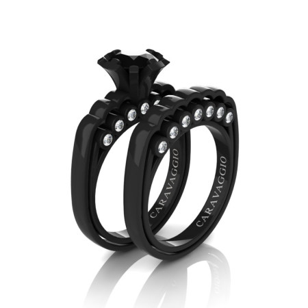 Caravaggio-Classic-14K-Black-Gold-1-0-Carat-Black-and-White-Diamond-Engagement-Ring-Wedding-Band-Set-R637S-14KBGDBD-P