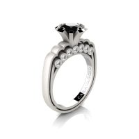 Caravaggio Classic 14K Matte White Gold 1.0 Ct Black and White Diamond Engagement Ring R637-14KMWGDBD