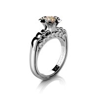 Caravaggio Classic 14K White Gold 1.0 Ct Champagne and White Diamond Engagement Ring R637-14KWGDCHD