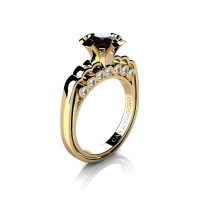Caravaggio Classic 14K Yellow Gold 1.25 Ct Black and White Diamond Engagement Ring R637-14KYGDNBD