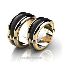 Caravaggio Classic 14K Yellow and Black Gold Wedding Ring Set R2001S-14KYBG