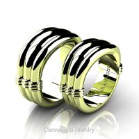 Caravaggio Classic 18K Green Gold Wedding Ring Set R2001S-18KGG