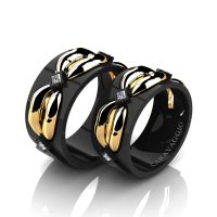 Caravaggio Romance 14K Black and Yellow Gold Princess Diamond Wedding Ring Set R683S-14KBYGD