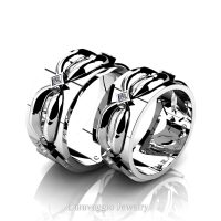 Caravaggio Romance 14K White Gold Princess Diamond Wedding Ring Set R683S-14KWGD