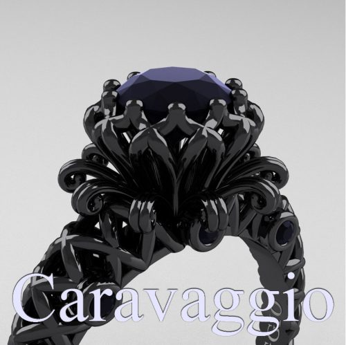 Caravaggio Lace 14K Black Gold 1.0 Ct Ruby Engagement Ring R634-14KBGBD