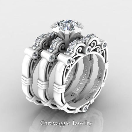 Art-Masters-Caravaggio-Trio-14K-Ceramic-White-Gold-1-Carat-White-Sapphire-Diamond-Engagement-Ring-Wedding-Band-Set-R623S3-14KCWGDWS-P