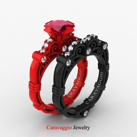 Caravaggio-Exclusive-14K-Red-and-Black-Gold-1-25-Carat-Princess-Rose-Ruby-Diamond-Engagement-Ring-Wedding-Band-Set-R623PS-14KBREGDRR-P5