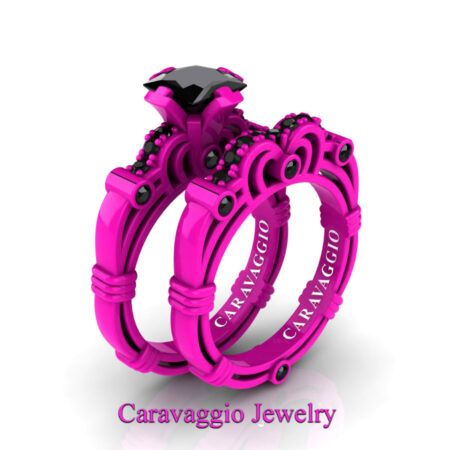 Caravaggio-London-14K-Black-and-Fuchsia-Pink-Gold-1-25-Carat-Princess-Ruby-Engagement-Ring-Wedding-Band-Set-R623PS-14KBREGPS-P35