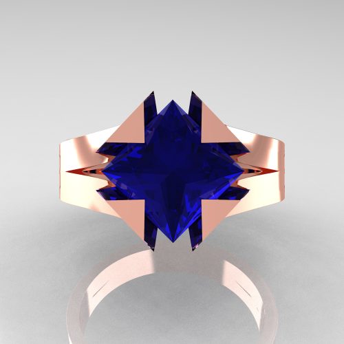 Neomodern 14K Rose Gold 2.0 CT Princess Blue Sapphire Engagement Ring R489-14KRGBS