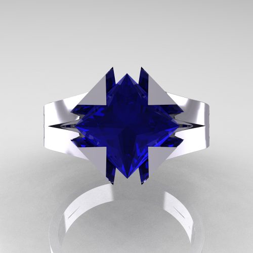 Neomodern 14K White Gold 2.0 Ct Princess Blue Sapphire Engagement Ring R489-14KWGBS
