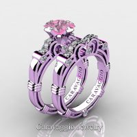 Art Masters Caravaggio 14K Lilac Gold 1.25 Ct Princess Light Pink Sapphire Diamond Engagement Ring Wedding Band Set R623PS-14KLGDLPS
