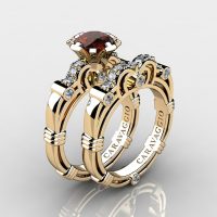 Art Masters Caravaggio 14K Yellow Gold 1.0 Ct Brown and White Diamond Engagement Ring Wedding Band Set R623S-14KYGDBRD