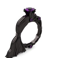 Caravaggio Exclusive Venus 14K Black Gold 1.0 Ct Amethyst Engagement Ring R643E-14KBGAM