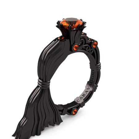 Caravaggio-Jewelry-Italian-14K-Black-Gold-10-Ct-Orange-Sapphire-Emgagement-Ring-R643E-14KBGOS-P