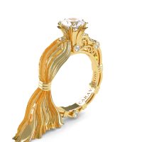 Caravaggio Ready to Wear Kimberly 14K Silk Yellow Gold 1.0 Ct White Sapphire Engagement Ring R643E-14KSYGWS