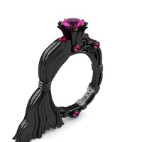 Caravaggio Signature Venus 14K Black Gold 1.0 Ct Pink Sapphire Engagement Ring R643E-14KBGPS