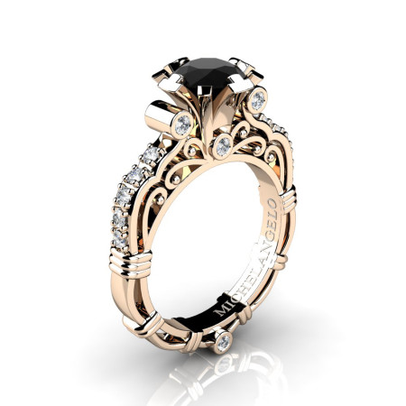 Art Masters Michelangelo 14K Rose Gold 1.0 Ct Black and White Diamond Engagement Ring R723-14KRGDBD