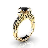 Art Masters Michelangelo 14K Yellow Gold 1.0 Ct Black Diamond Engagement Ring R723-14KYGBD