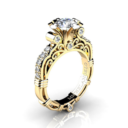 Art Masters Michelangelo 14K Yellow Gold 1.0 Ct White Sapphire Diamond Engagement Ring R723-14KYGDWS